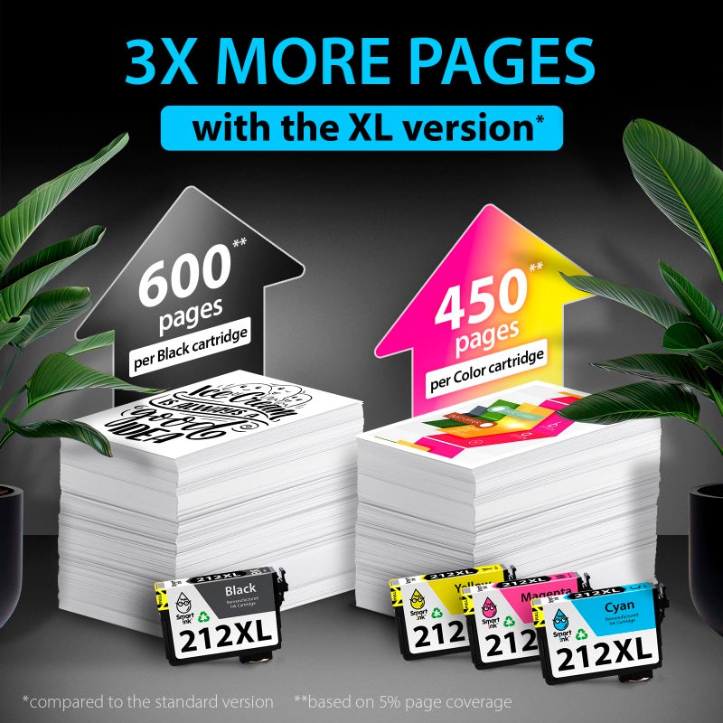 Smart Ink Remanufactured Ink Cartridges Replacement for Epson 212 212XL T212XL (Black and Cyan/Magenta/Yellow) to use with Epson Workforce series WF-2830 WF-2850 XP-4100 XP-4105 Printer (4 Combo Pack) - Image 4